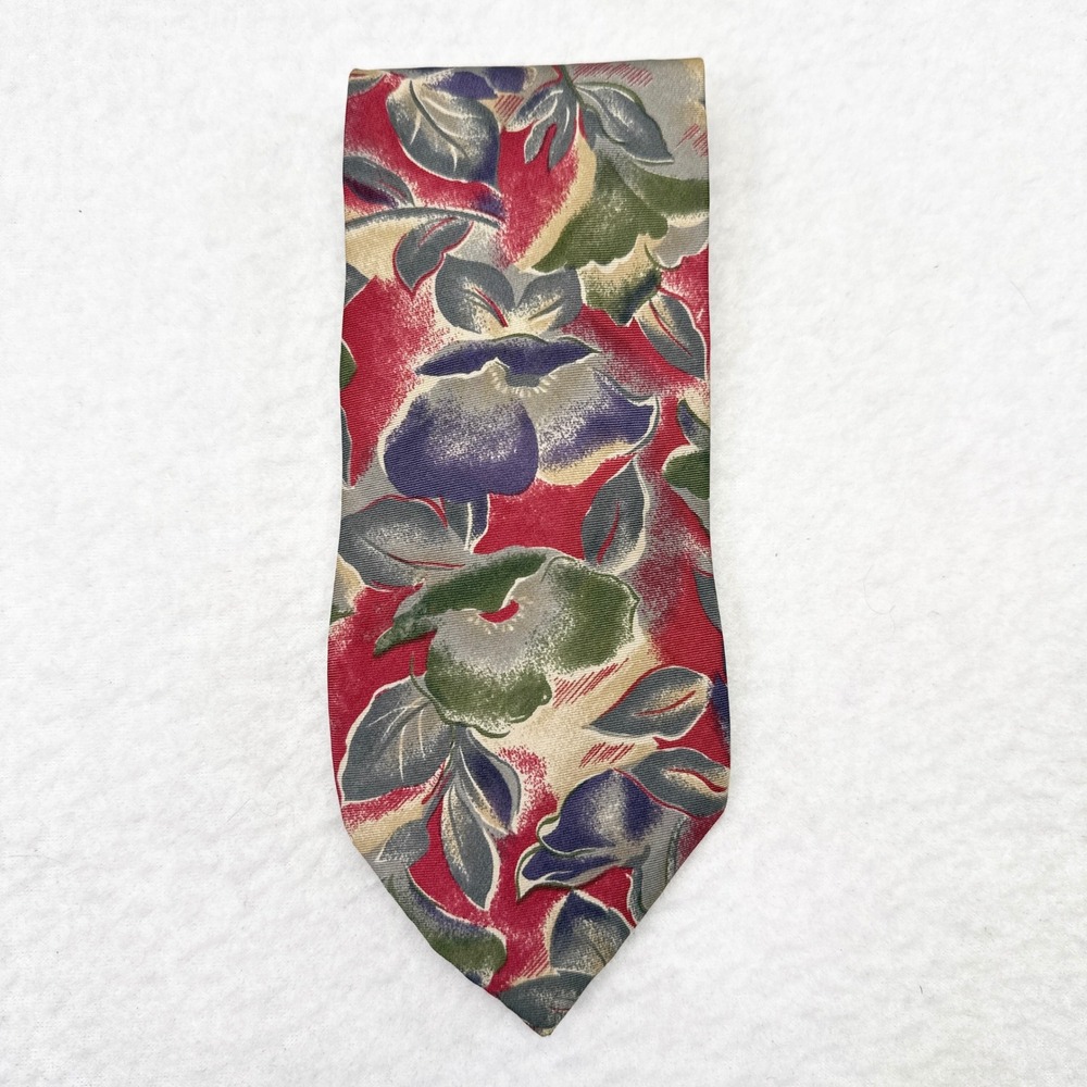 Christian Dior Tie Necktie Red Floral 100% Silk Italy USA Designer‎ Classic